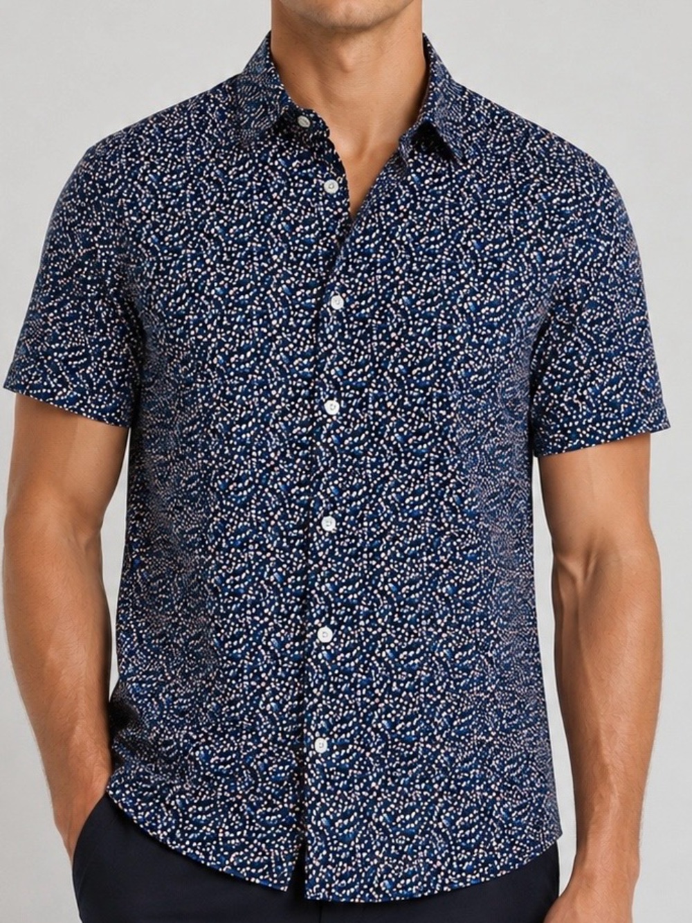 Topman Mens Shirt Small Button Up Navy Micro Dot  Abstract Art Cotton Collar Top